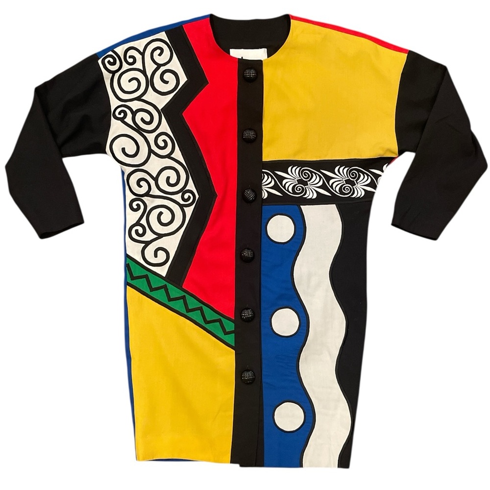 Vintage 80s Be Colorblock Abstract Print Jacket Coat Bold Statement Size 4